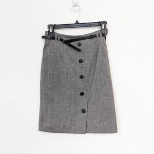 H&M Faux Button Front Belted Pencil Skirt Gray XS/S business preppy office work